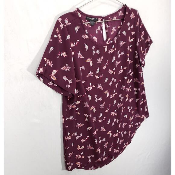 Simply Styled Blouse Womens Large Purple Floral Print Keyhole Back Scoop Neck - Picture 5 of 11